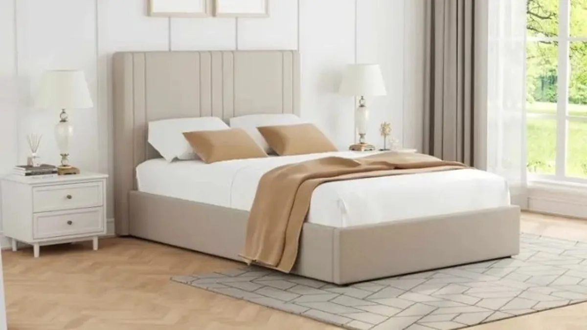 Willow Storage Bed Beige Fabric / 2 Sizes - Image 1