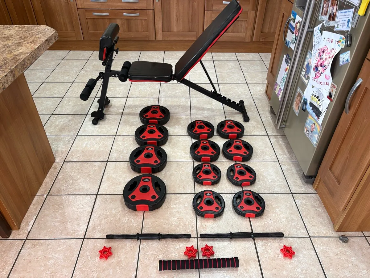 NICE GYM SET, ADIDAS DUMBBELL WEIGHT SET + BENCH! - Image 1