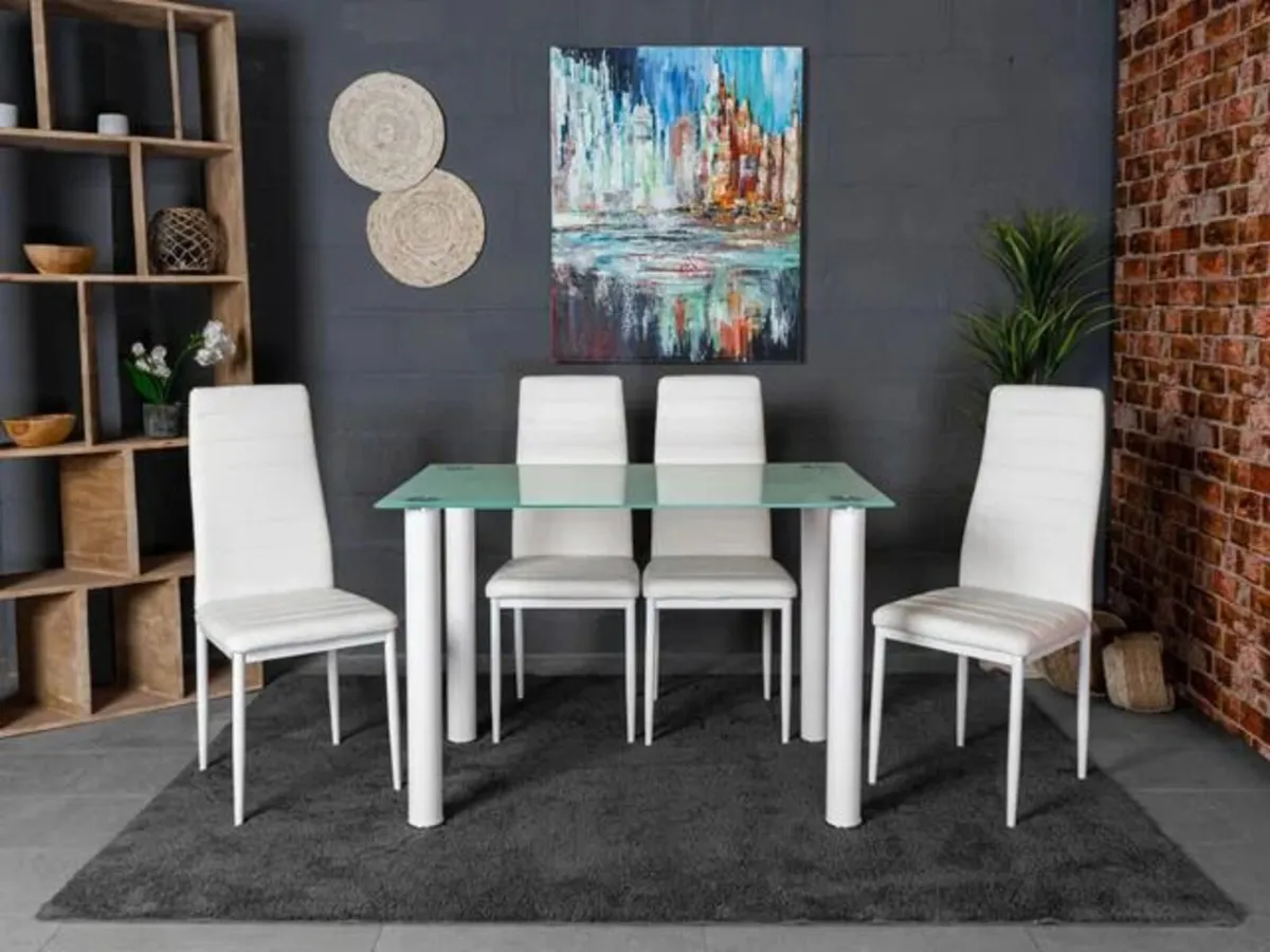 Compact Glass Dining Table Set Seats 4, White - Image 2