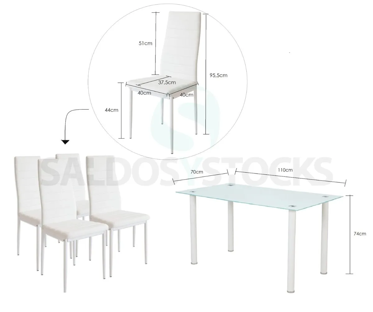 Compact Glass Dining Table Set Seats 4, White - Image 4