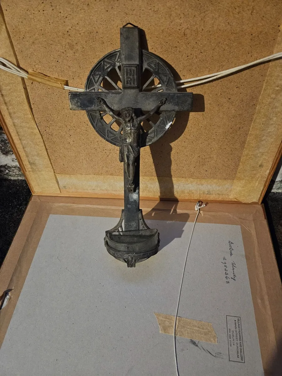 Vintage Pewter Holy Water Crucifix - Image 1