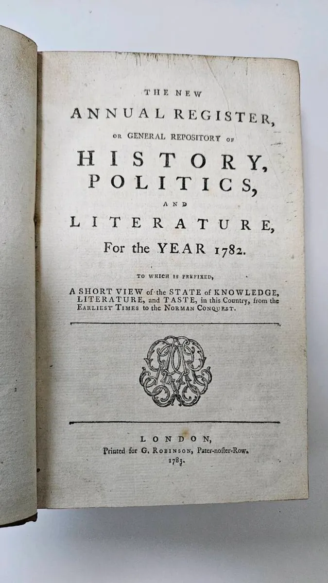 New Annual Register for the year 1782 Antique Book - Image 3