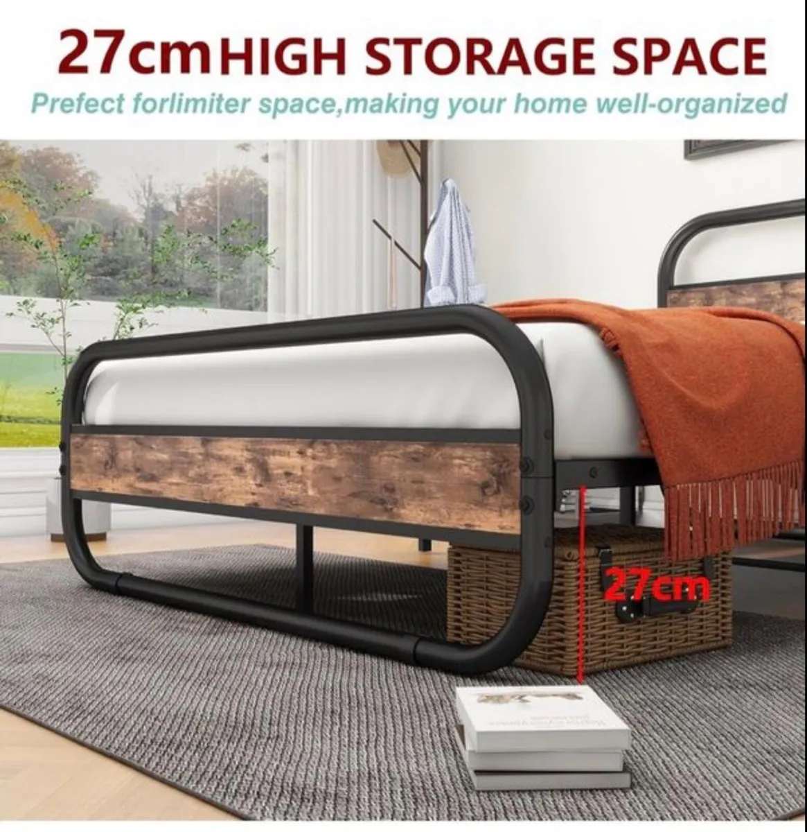 King Size Bed Frame with Headboard,Oval-Shaped - Image 3