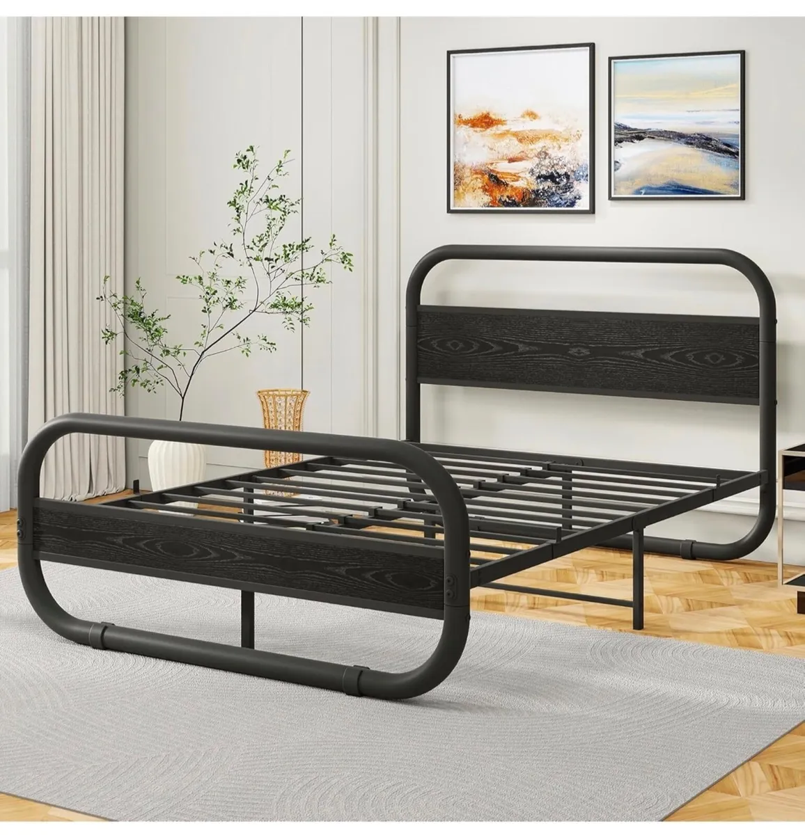 King Size Bed Frame with Headboard,150x200 Oval-Sh - Image 3