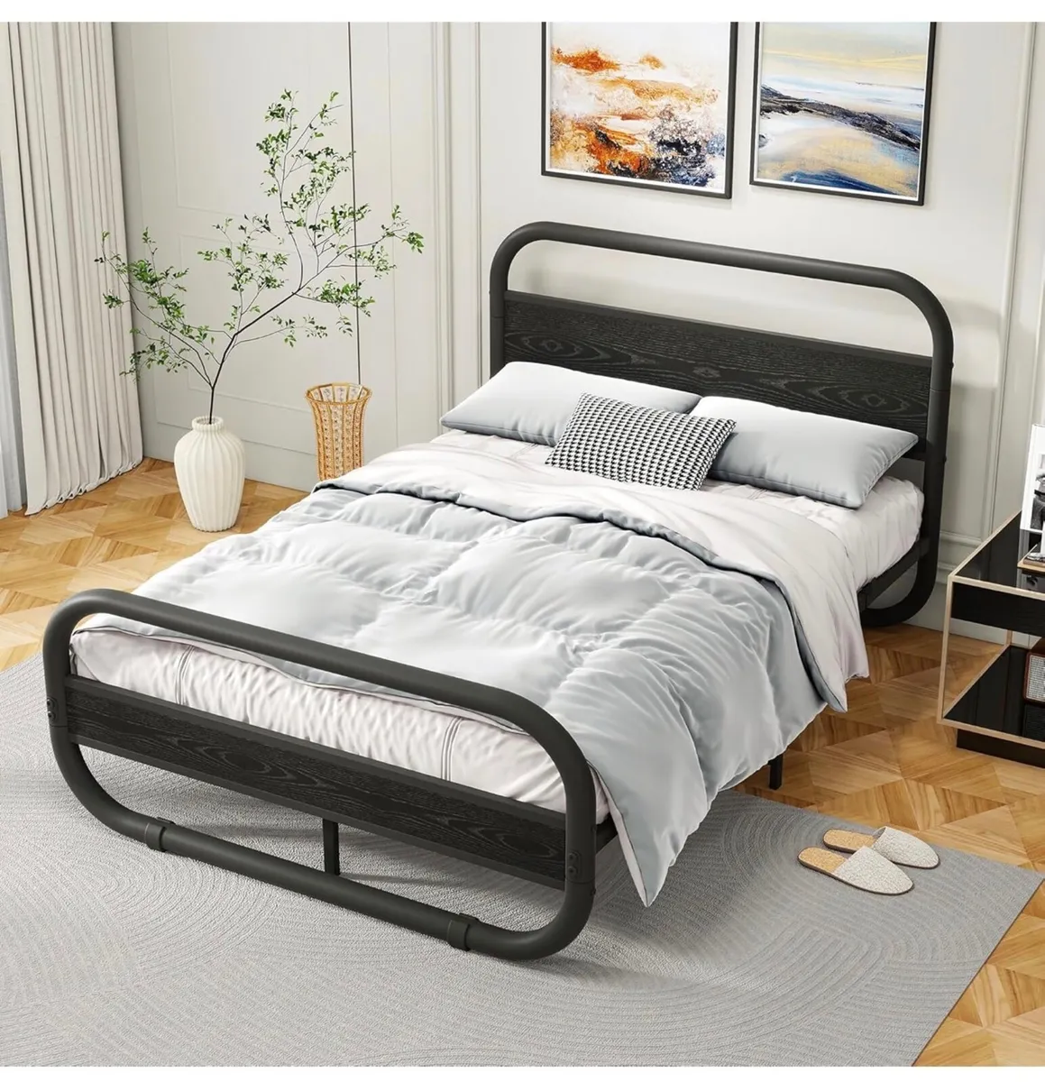 King Size Bed Frame with Headboard,150x200 Oval-Sh - Image 1