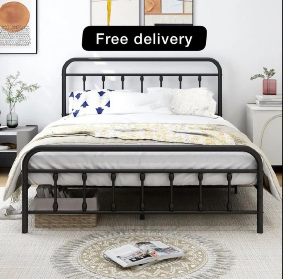 King Size Bed Frame with Headboard and Footboard/U - Image 1