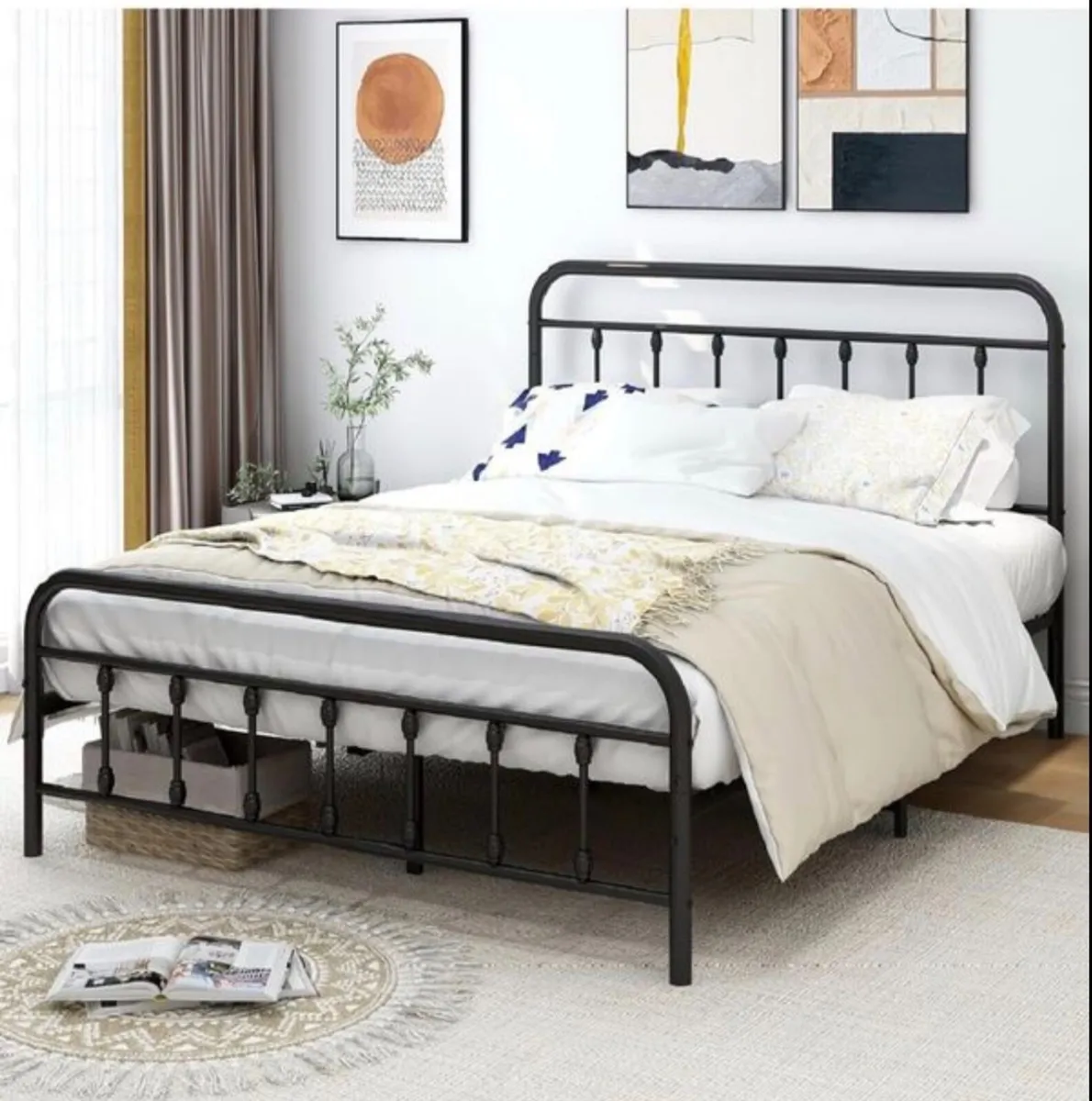 King Size Bed Frame with Headboard and Footboard/U - Image 1