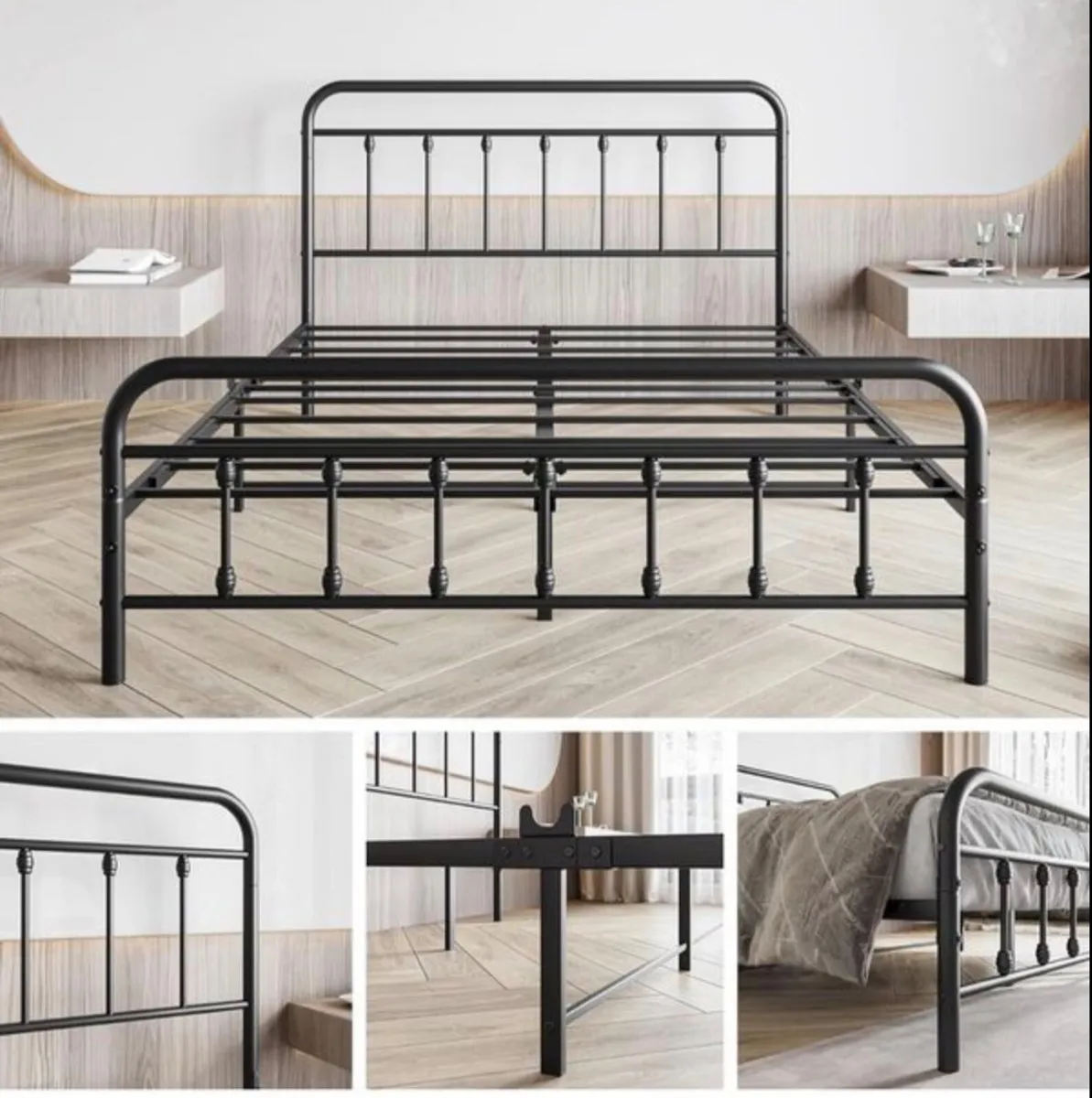 King Size Bed Frame with Headboard and Footboard/U - Image 4
