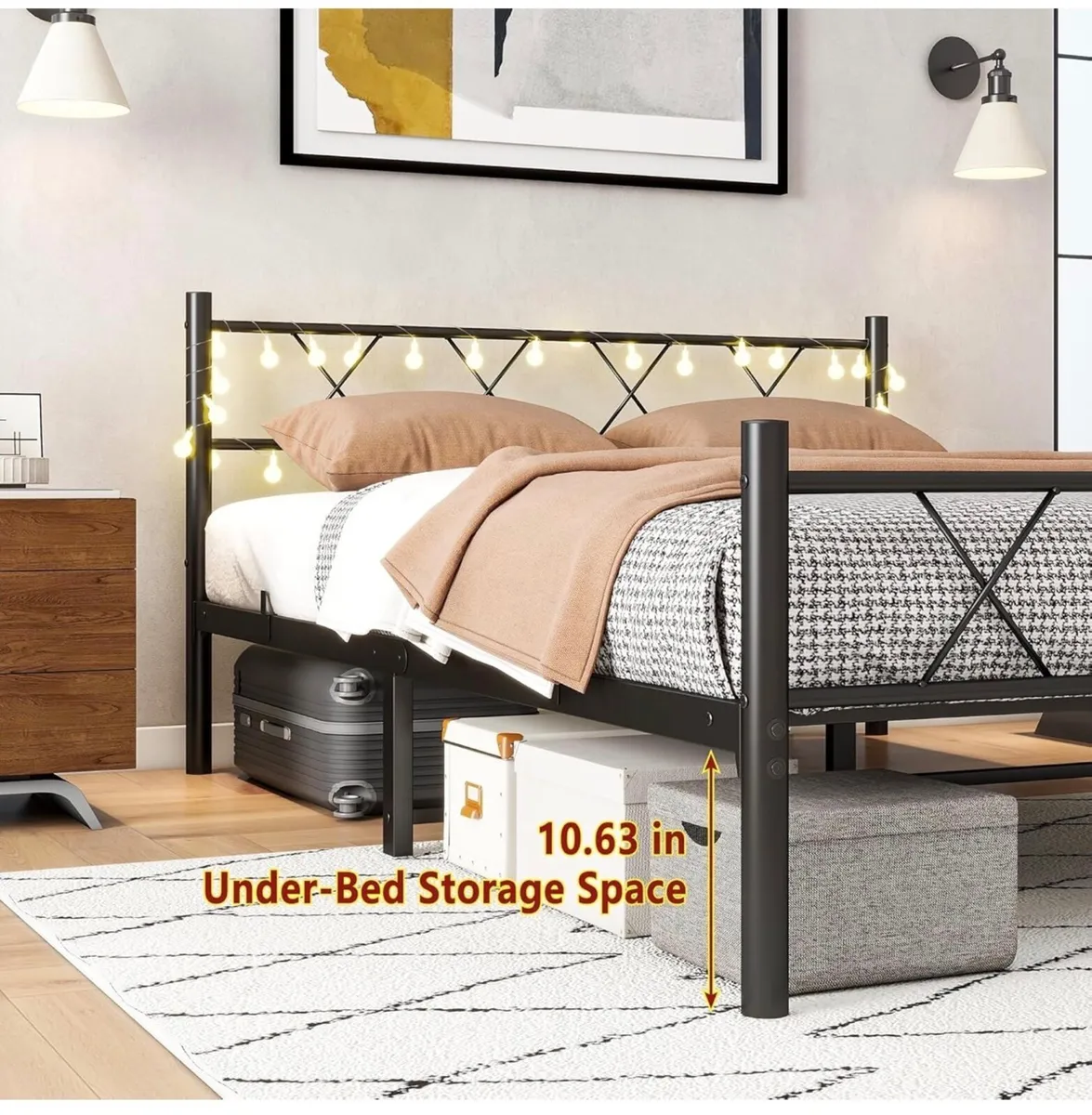 King Size Bed Frame with Headboard & lights,5ft - Image 2