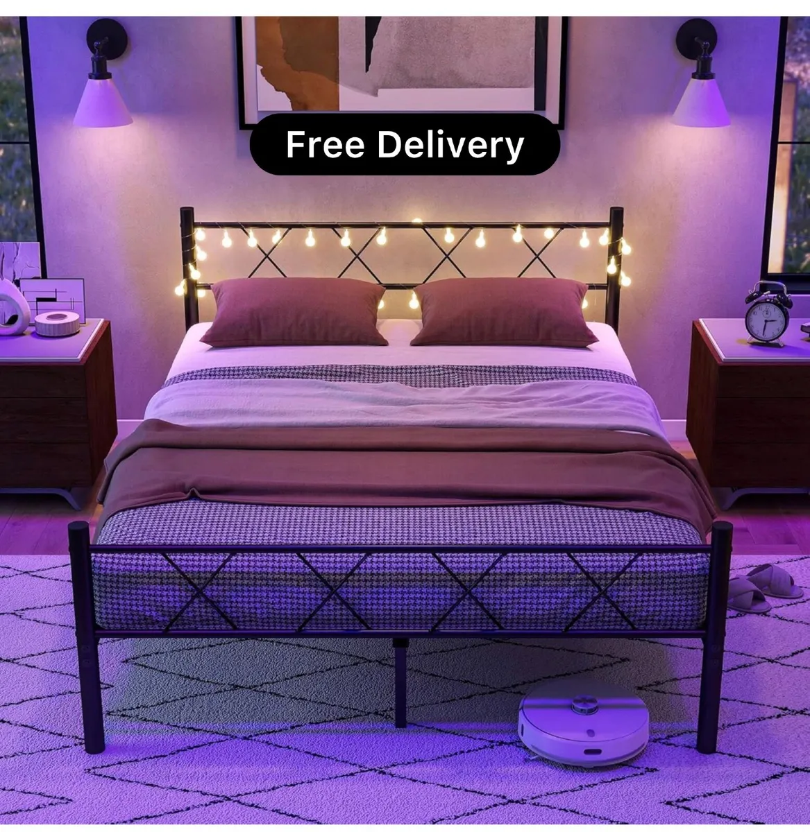 King Size Bed Frame with Headboard & lights,5ft - Image 1