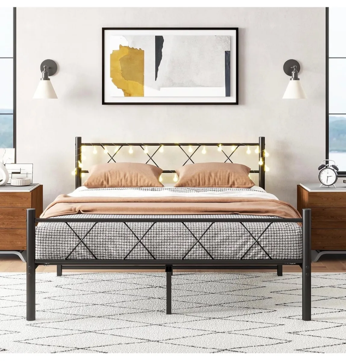 King Size Bed Frame with Headboard & lights,5ft - Image 1