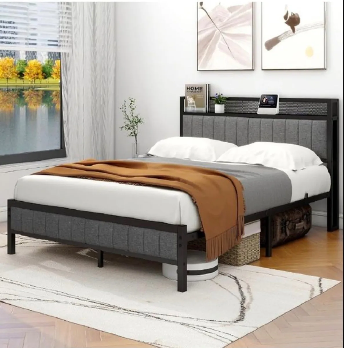 King Size Bed Frame With Storage Headboard, Uphols - Image 1