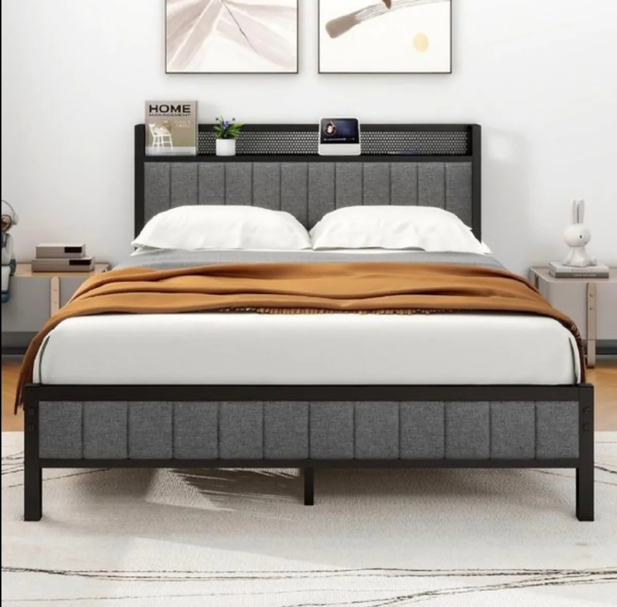 King Size Bed Frame With Storage Headboard, Uphols - Image 2