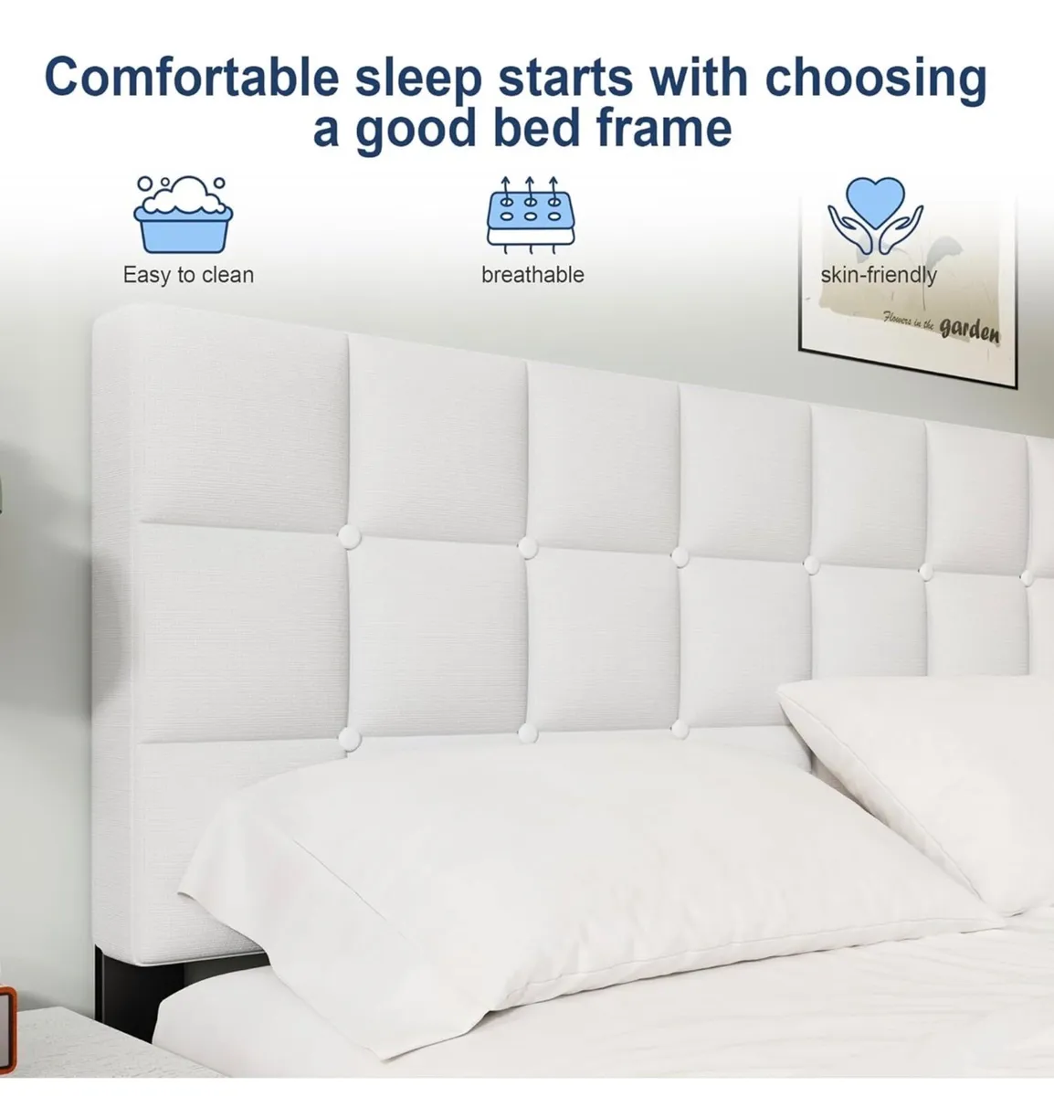 King Bed Frame, Easy Assembly, Sturdy Wooden Slat - Image 3