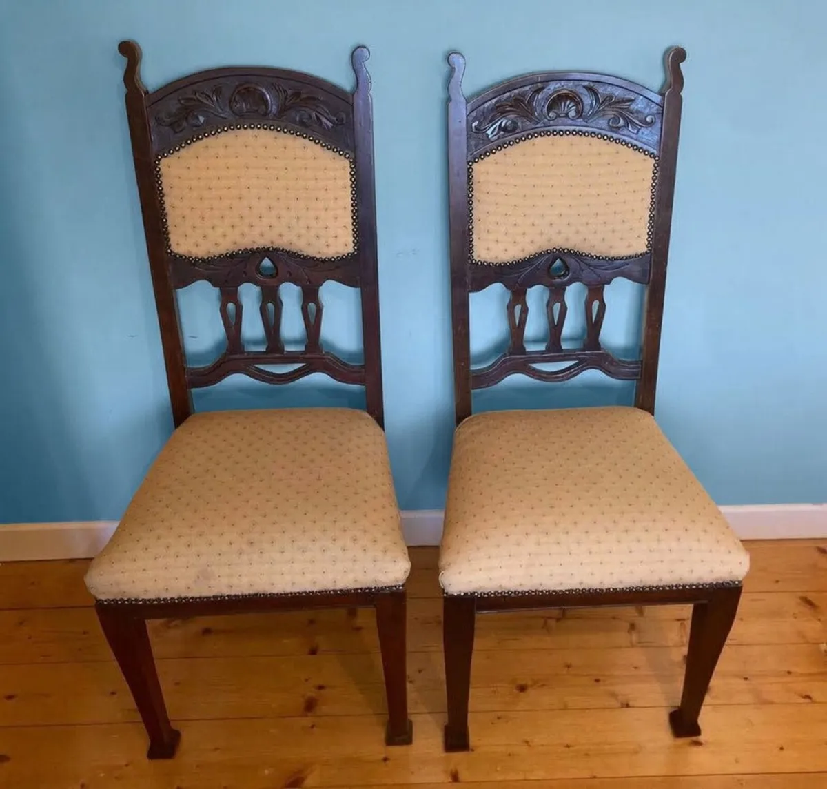 Vintage Solid Wood Chairs (Pair) – High Back. - Image 1