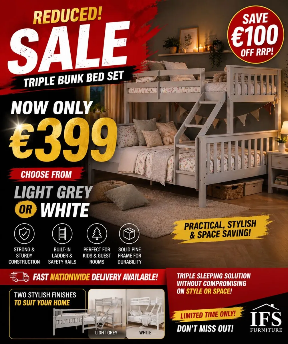 🛏️ Triple Bunk Bed – 4ft6 Double + Single | 399 e - Image 2