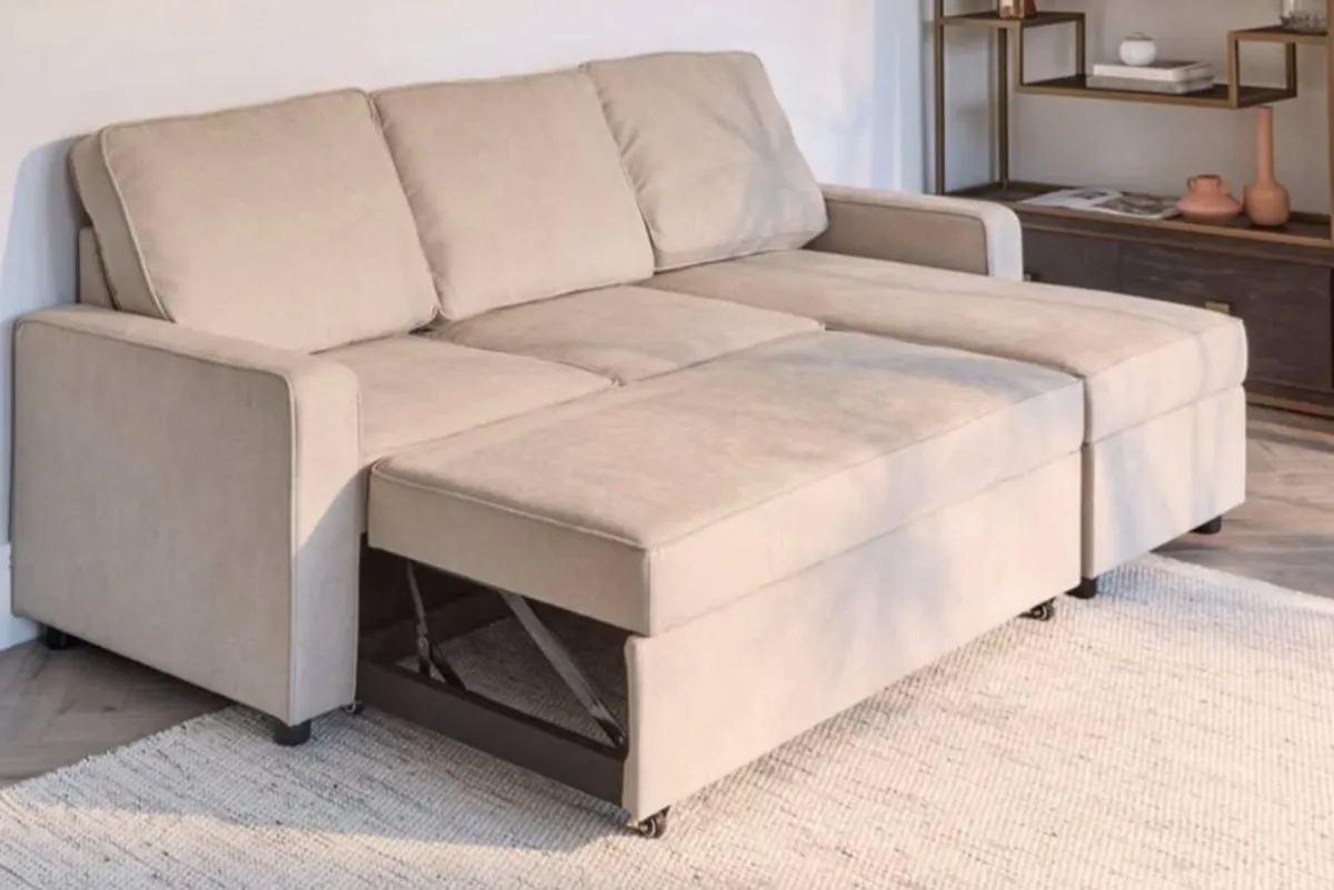 Hugo Corner Sofa Bed with Storage - Taupe - Image 2