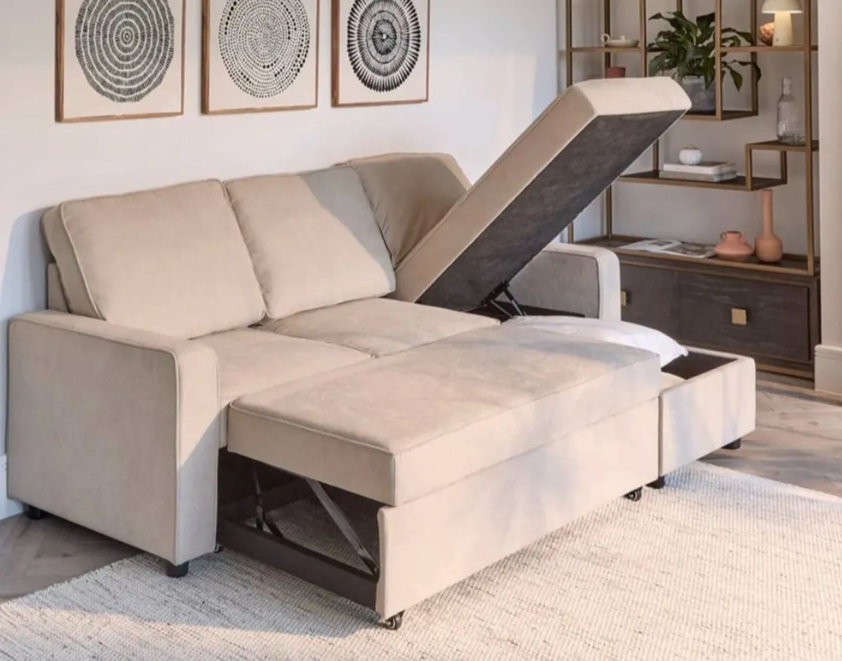 Hugo Corner Sofa Bed with Storage - Taupe - Image 3