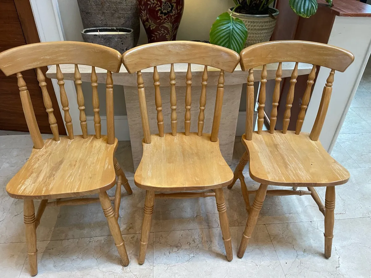 3 x Solid High Back Wooden Kitchen Dining Chairs
