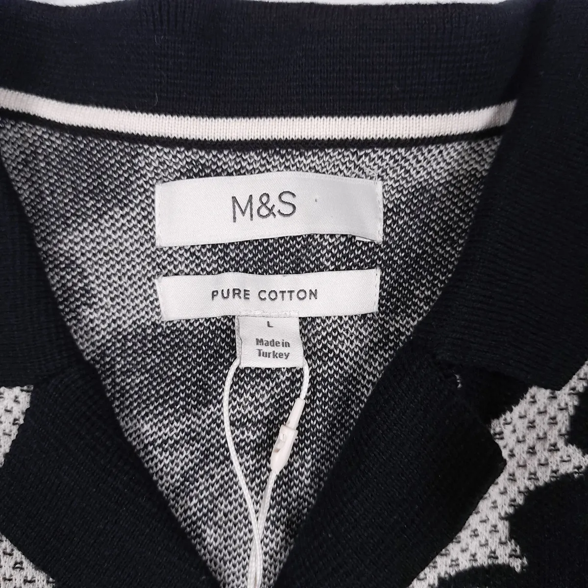Marks & Spencer Black White Floral Polo Shirt L - Image 2