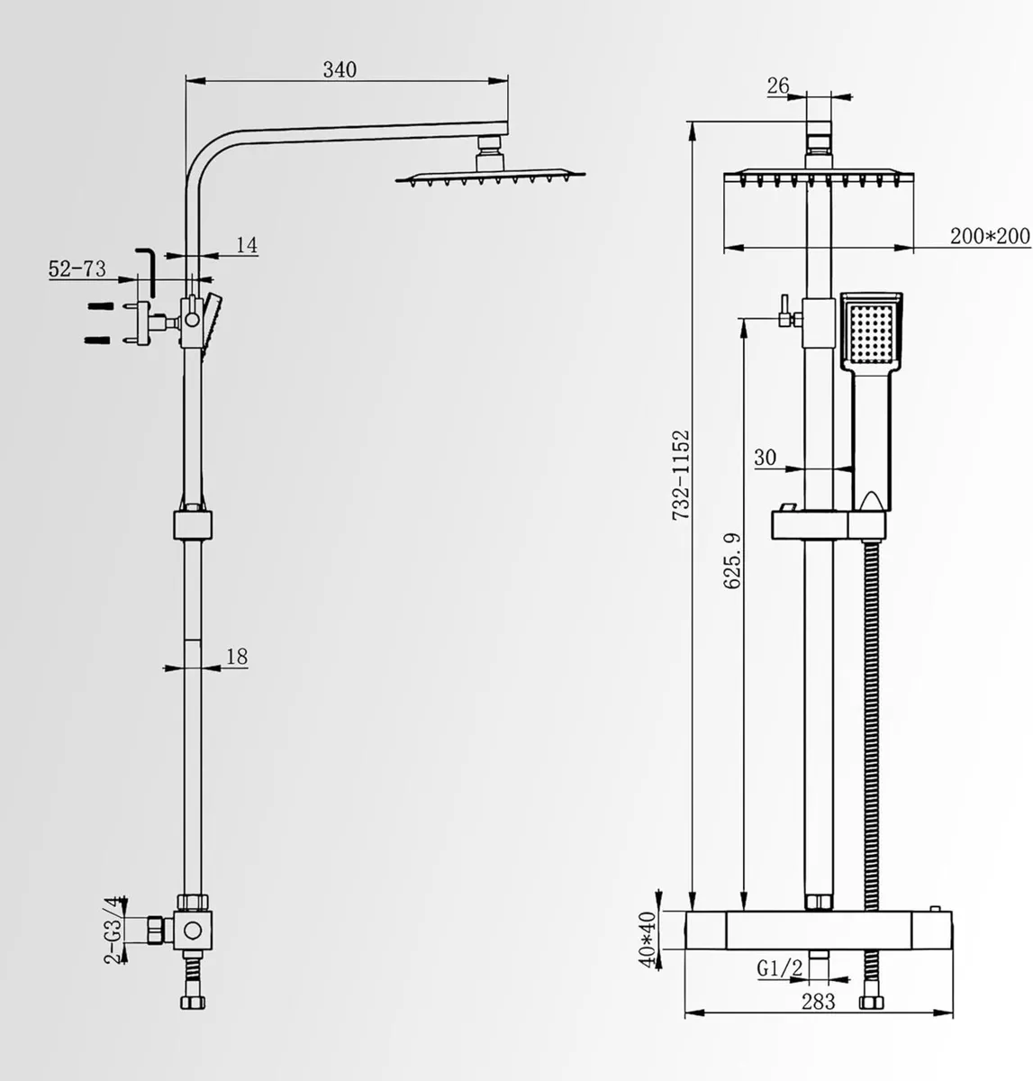Thermostatic Shower Mixer Set 8 Rainfall - Image 2