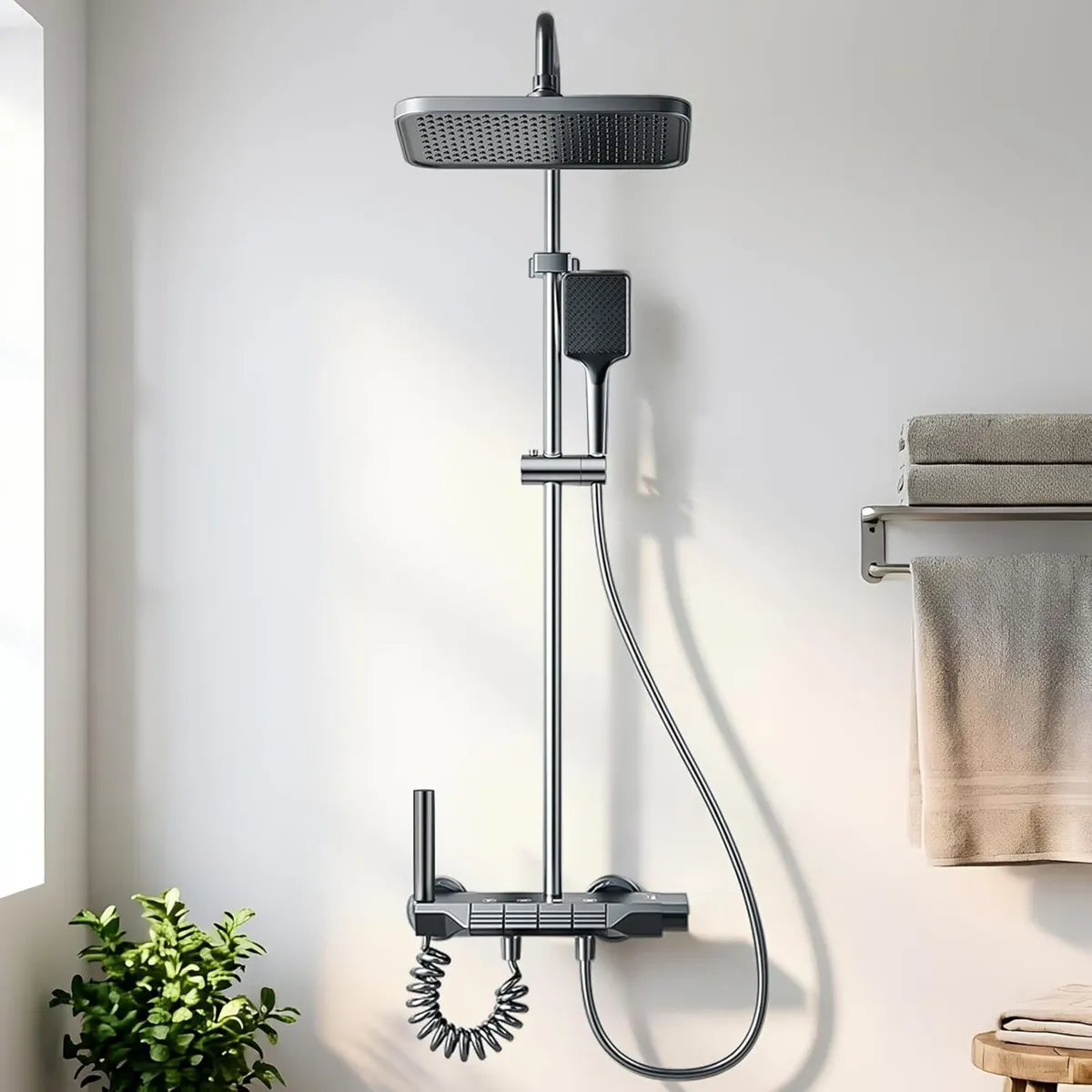 Modern Thermostatic Shower Mixer Adjustable Riser - Image 1