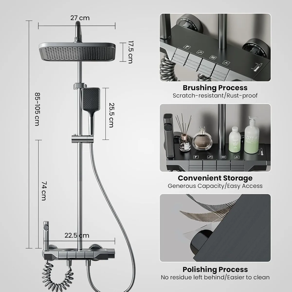 Modern Thermostatic Shower Mixer Adjustable Riser - Image 2