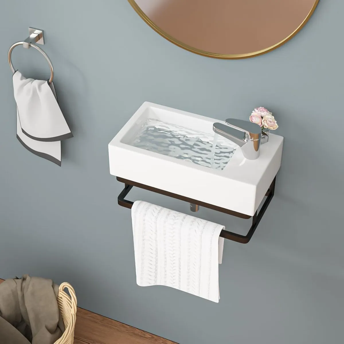Bathroom Basin Sink with Towel Bar Small Modern - Image 4