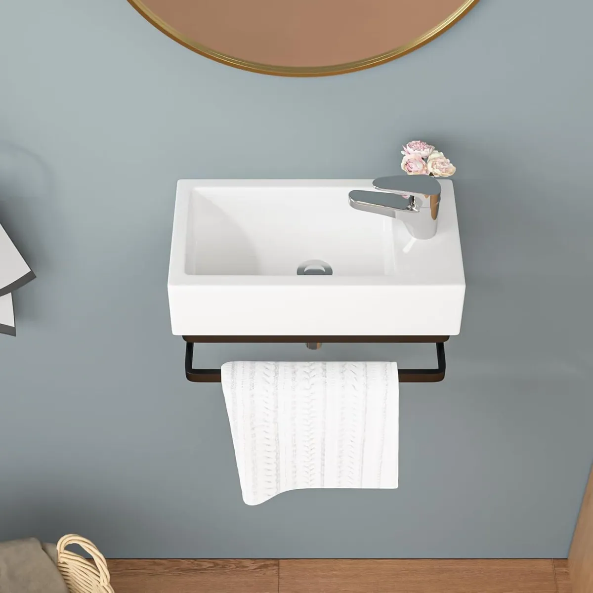 Bathroom Basin Sink with Towel Bar Small Modern - Image 2