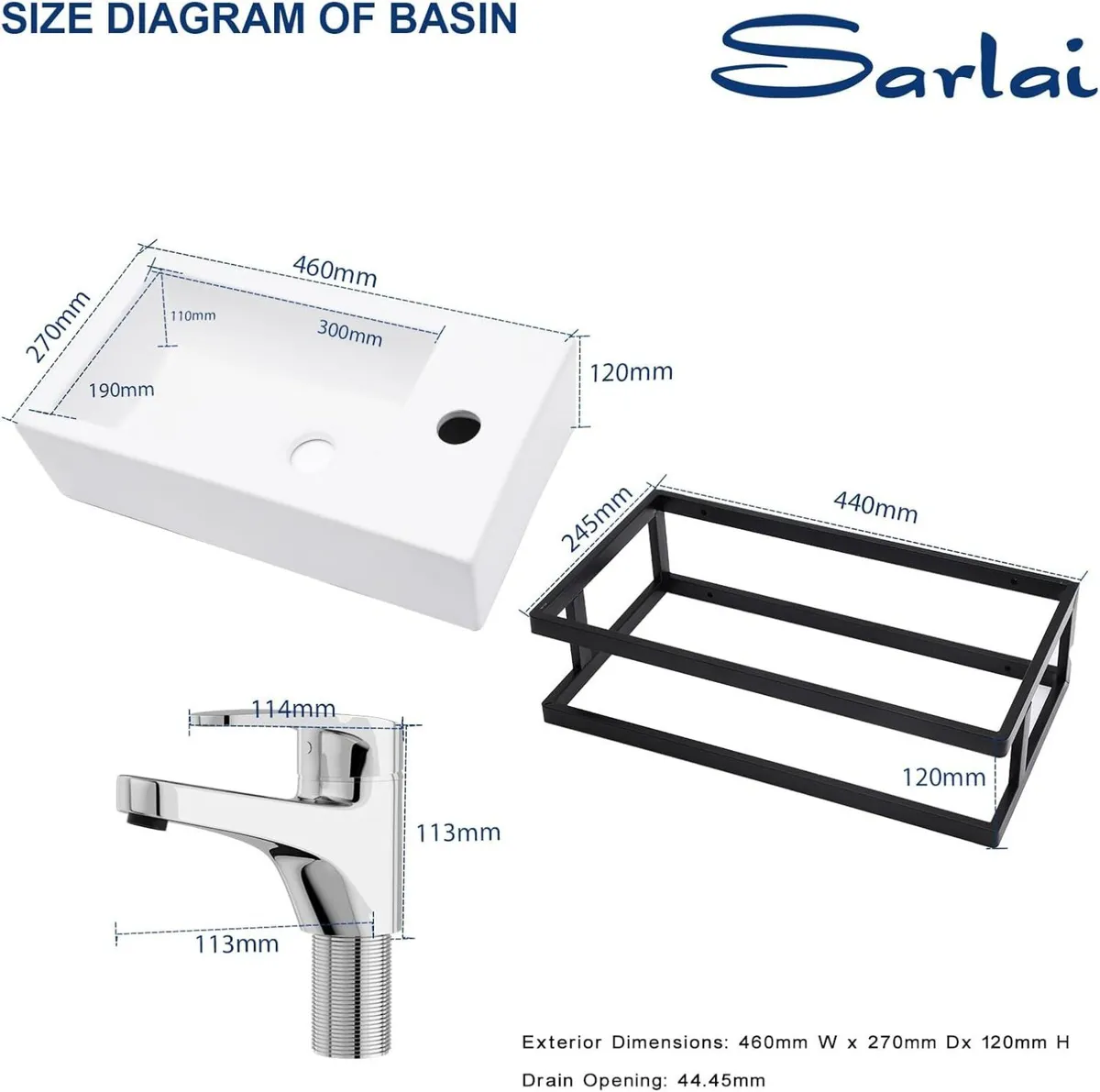 Bathroom Basin Sink with Towel Bar Small Modern - Image 3