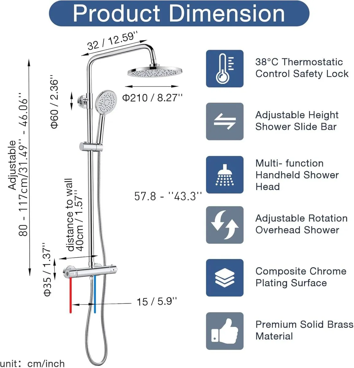 Thermostatic Shower Mixer Set Round System Bar - Image 2