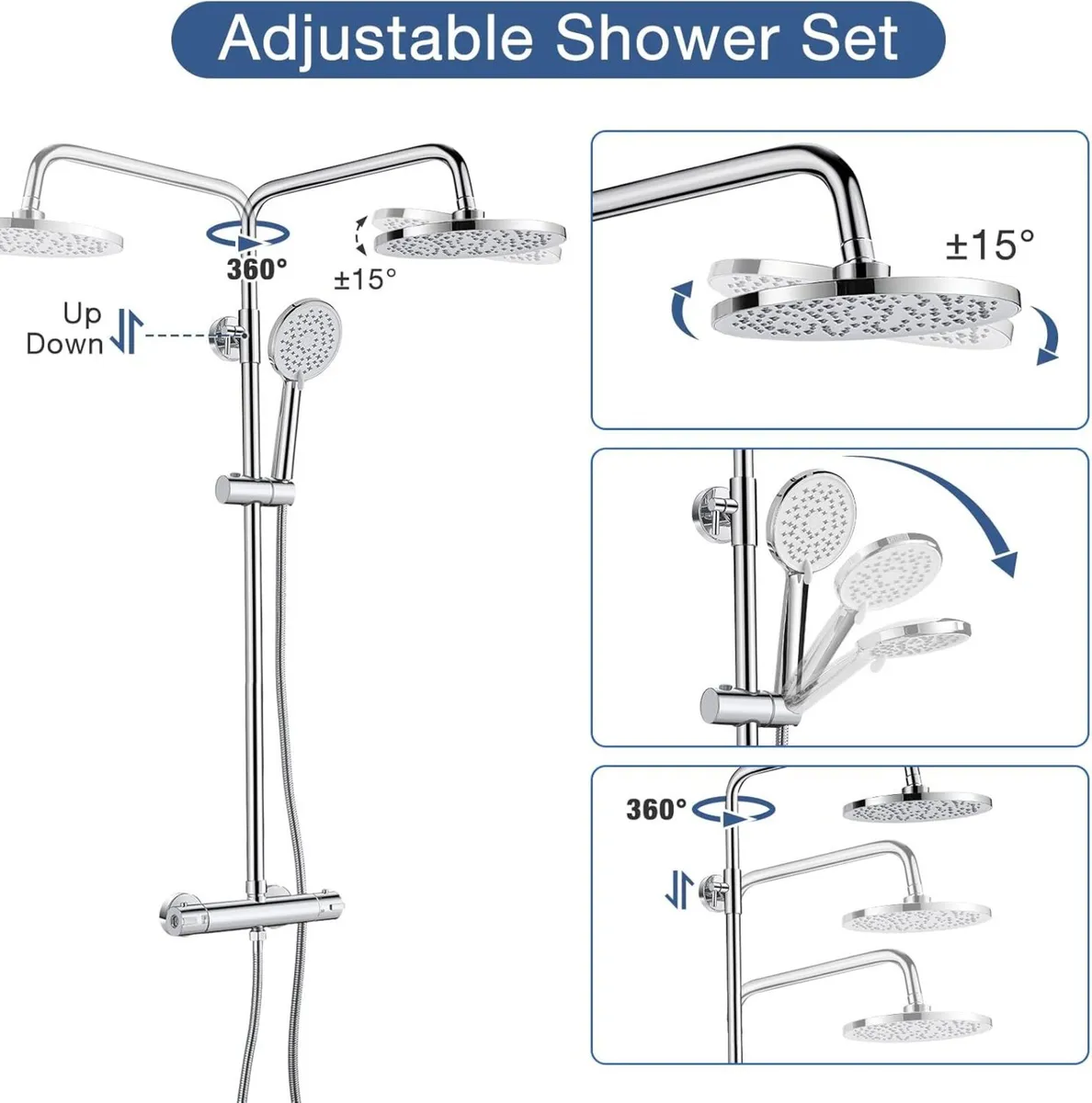 Thermostatic Shower Mixer Set Round System Bar - Image 4