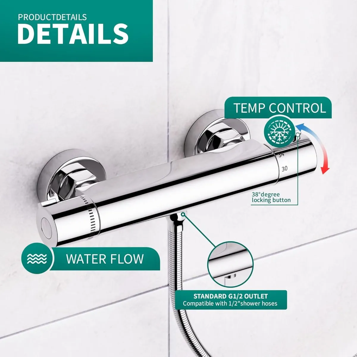 Thermostatic Shower Bar with Adjustable Riser Kit - Image 4