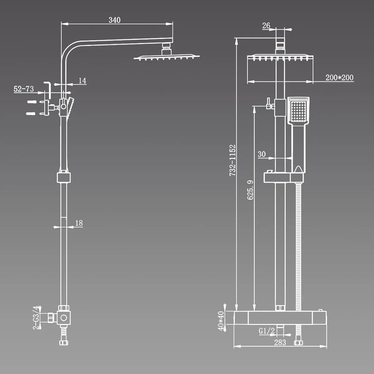 Thermostatic Shower Mixer Set Dual Rainfall Heads - Image 2