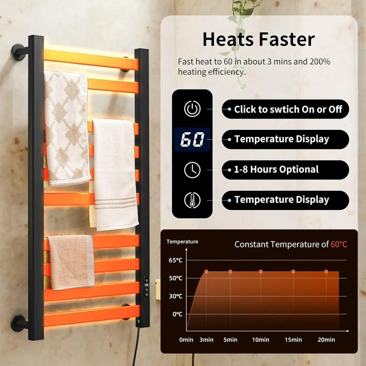 Heated Towel Rail Self-Adhesive Wall Mounted 10 - Image 4