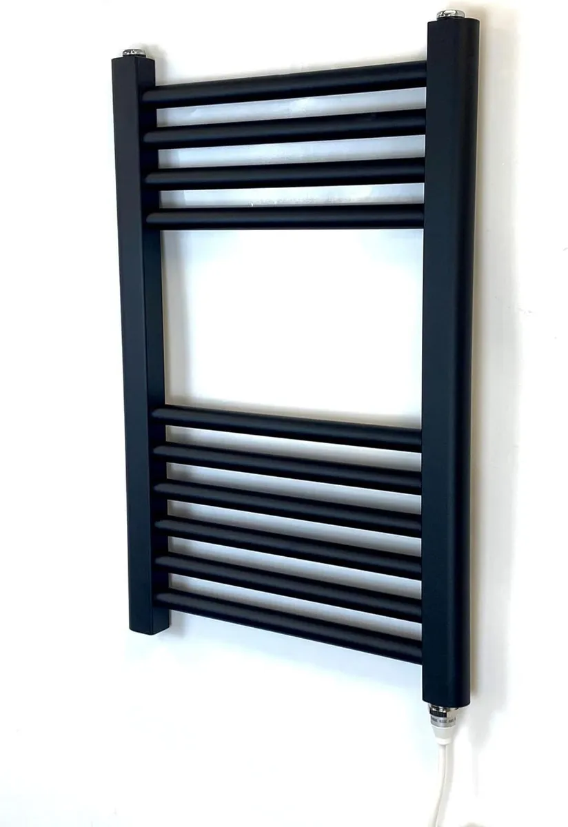 400w x 600h Black Electric Straight Heated Towel - Image 1