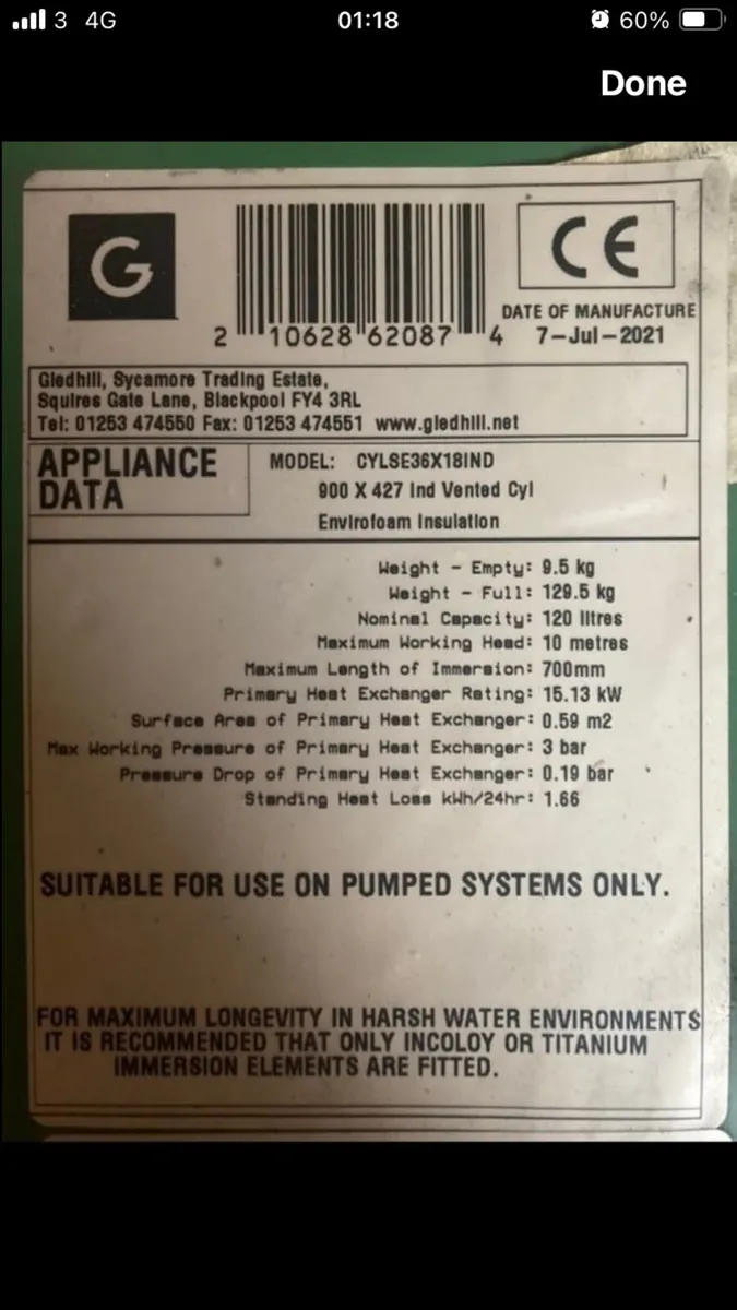 Copper cylinder 117L Indirect vented - Image 4