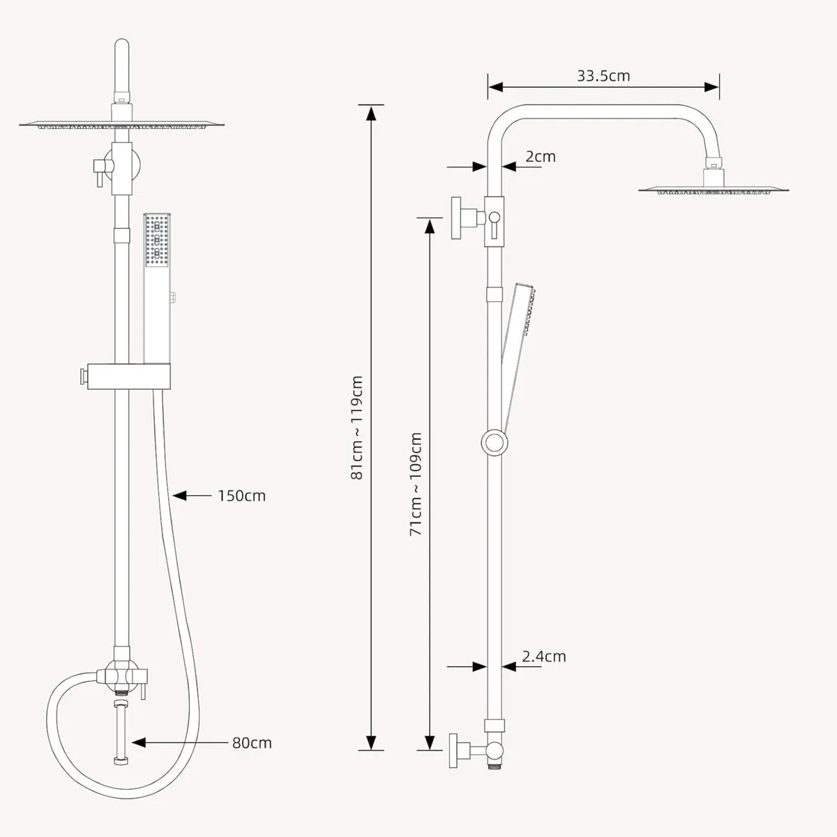 All Metal Rainfall Shower Set 4 Modes Handheld - Image 2