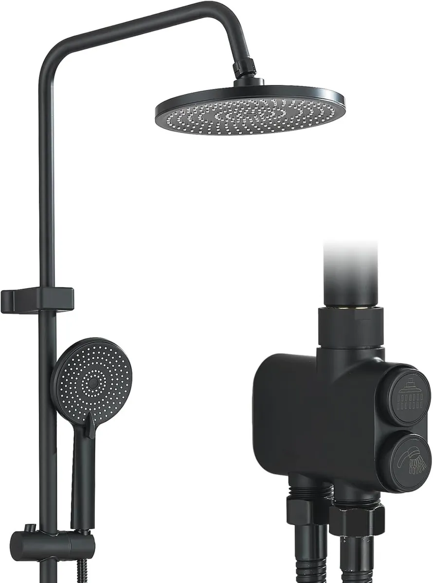 Shower Riser Rail Kit Black 10 Round Rainfall - Image 1