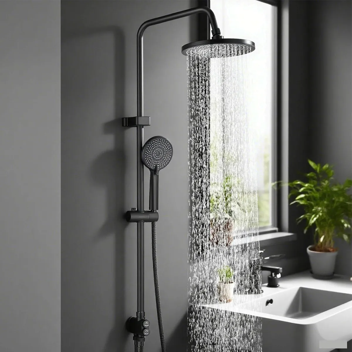 Shower Riser Rail Kit Black 10 Round Rainfall - Image 2