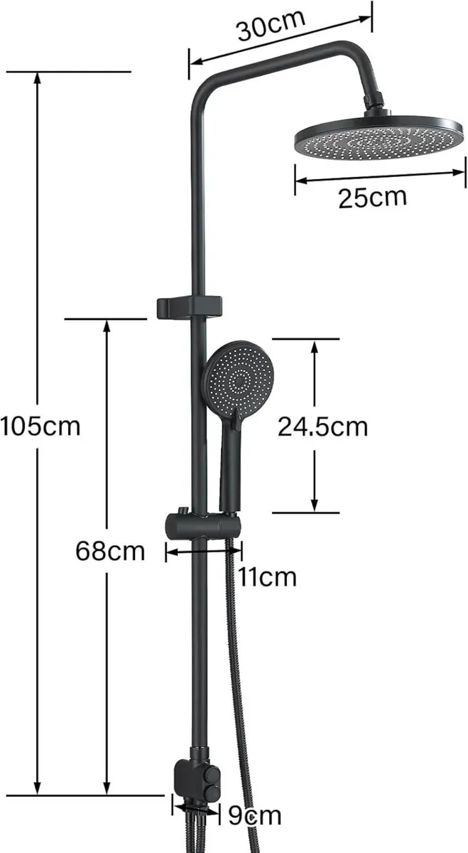 Shower Riser Rail Kit Black 10 Round Rainfall - Image 3