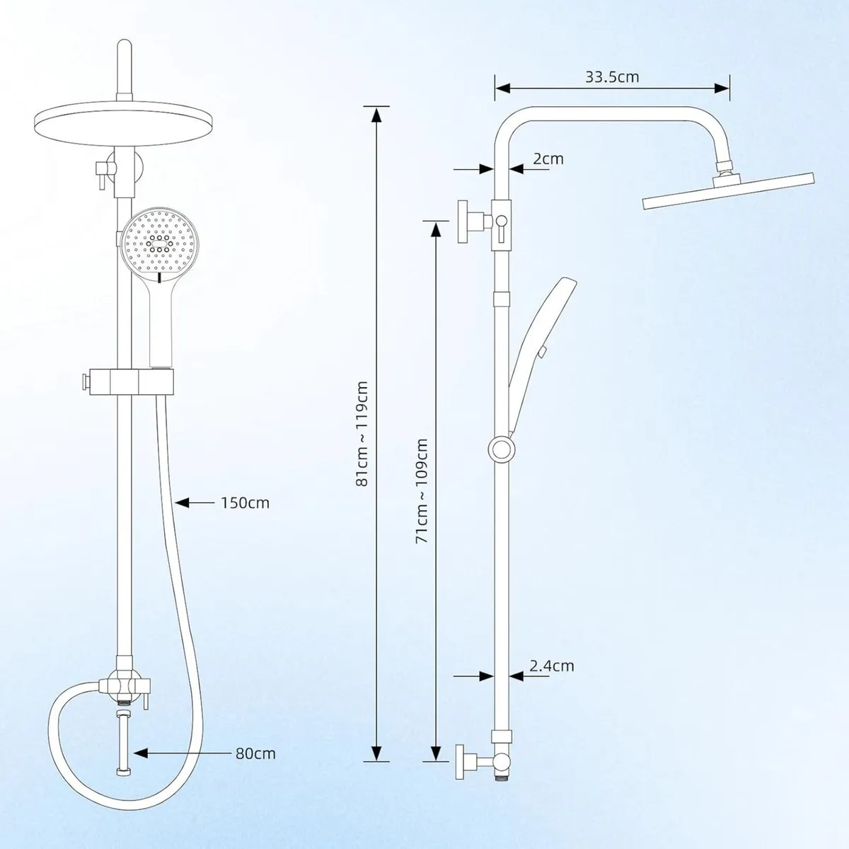 Adjustable Shower Riser Rail Kit with 10 - Image 2