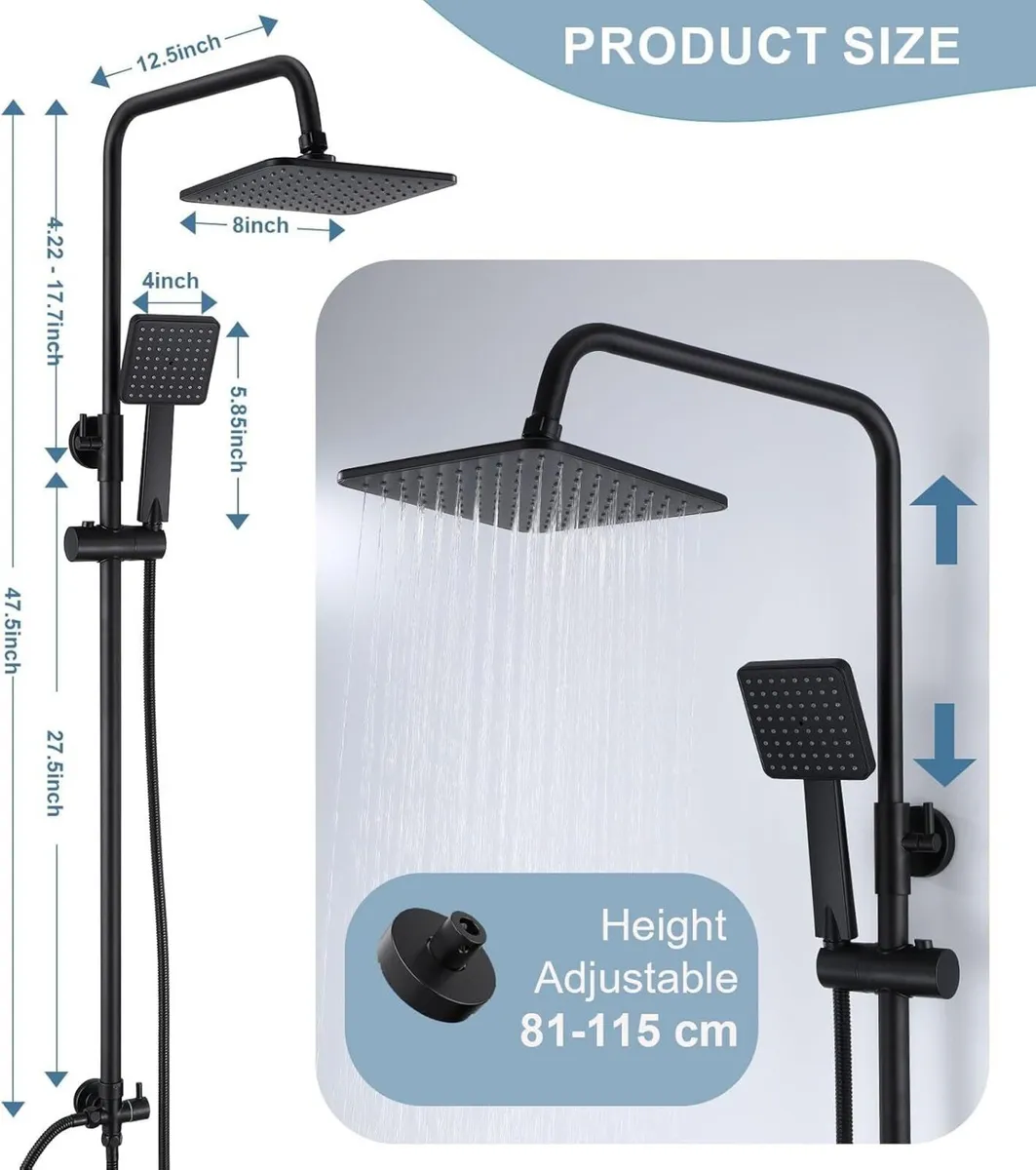 Shower Riser Rail Kit Rainfall Head with Handheld - Image 2