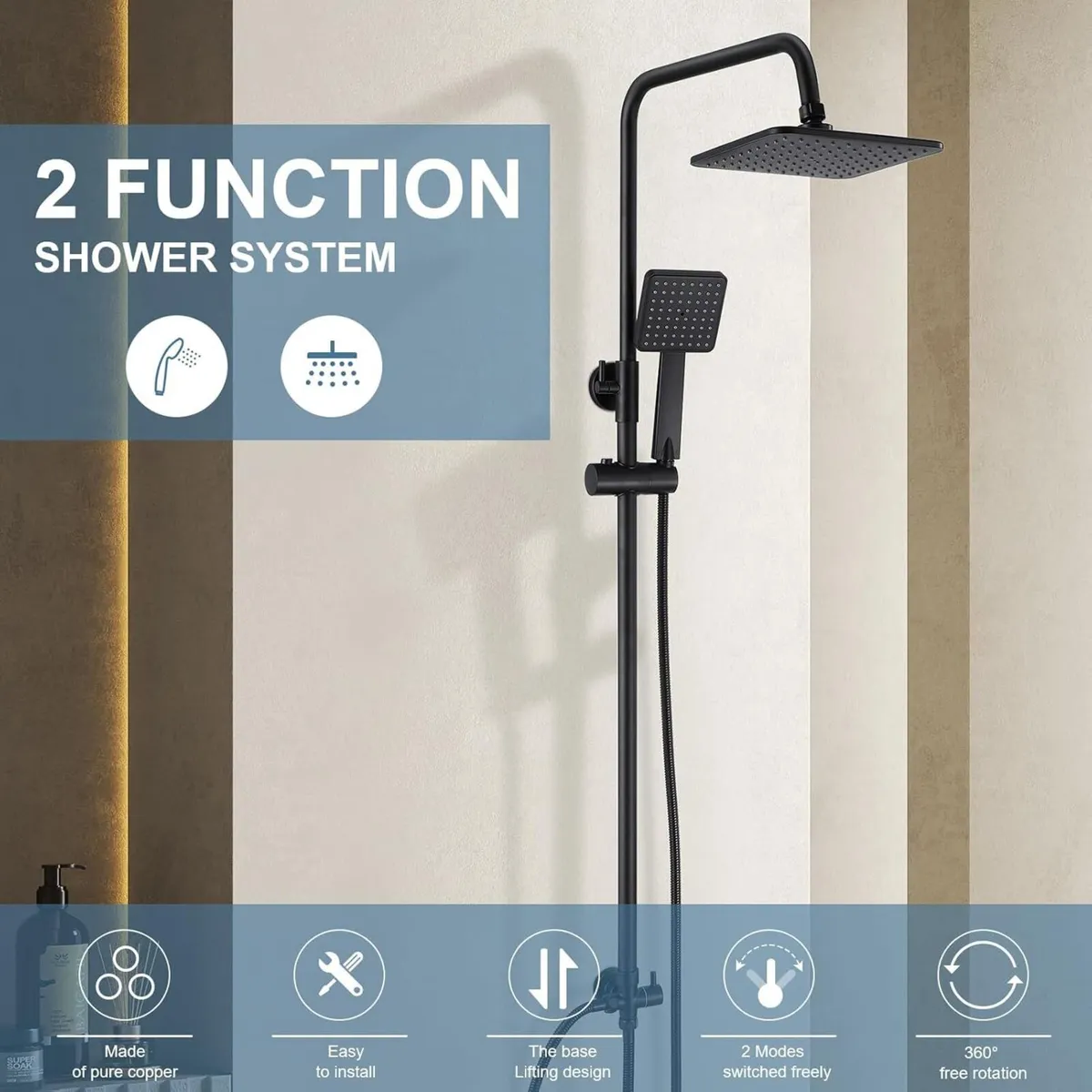 Shower Riser Rail Kit Rainfall Head with Handheld - Image 3