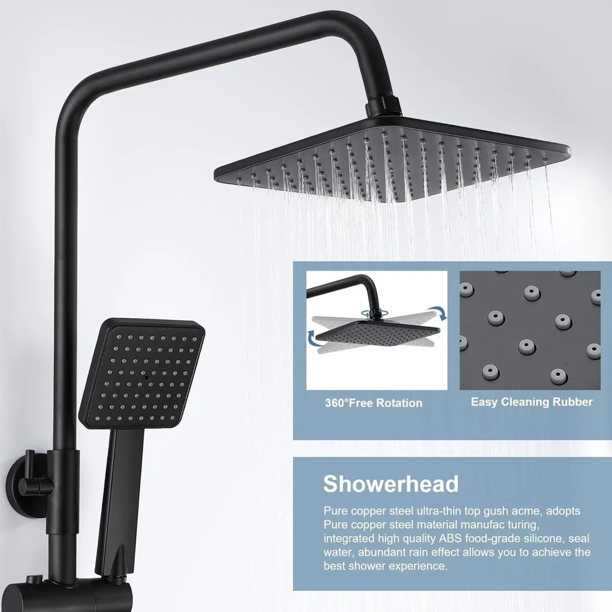 Shower Riser Rail Kit Rainfall Head with Handheld - Image 4