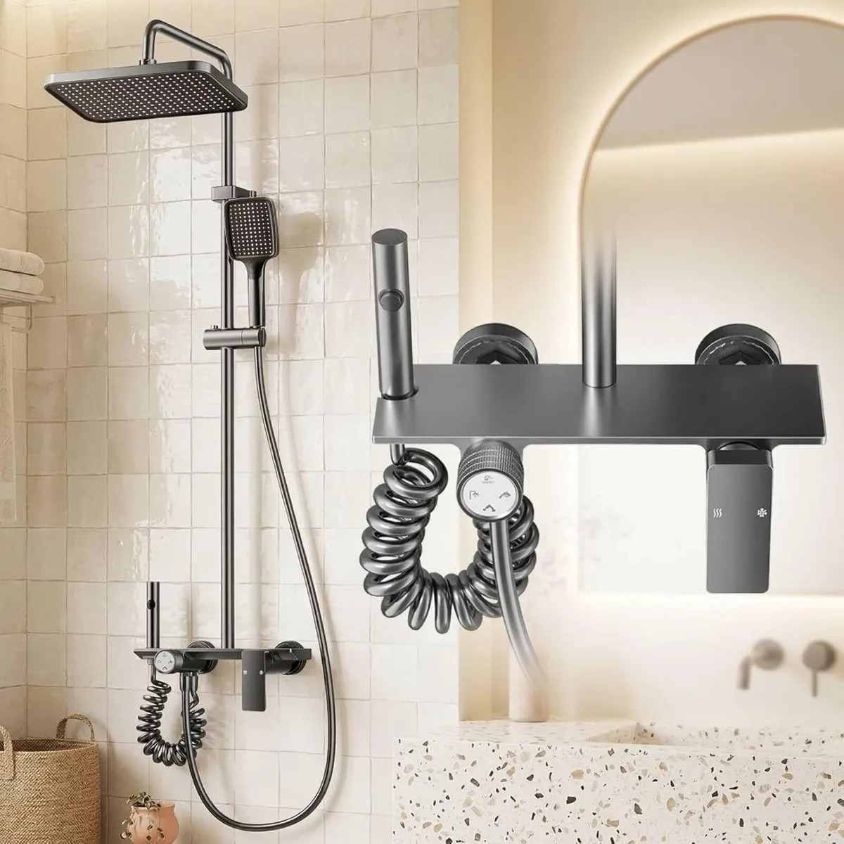 4 Modes Bathroom Shower Mixer Set Overhead - Image 1
