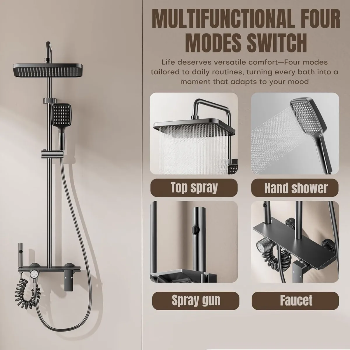 4 Modes Bathroom Shower Mixer Set Overhead - Image 2