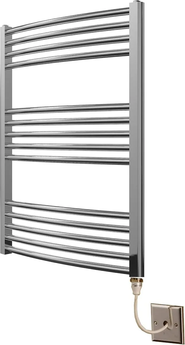 Electric Chrome 600W x 800H Curved Towel Rail + - Image 2