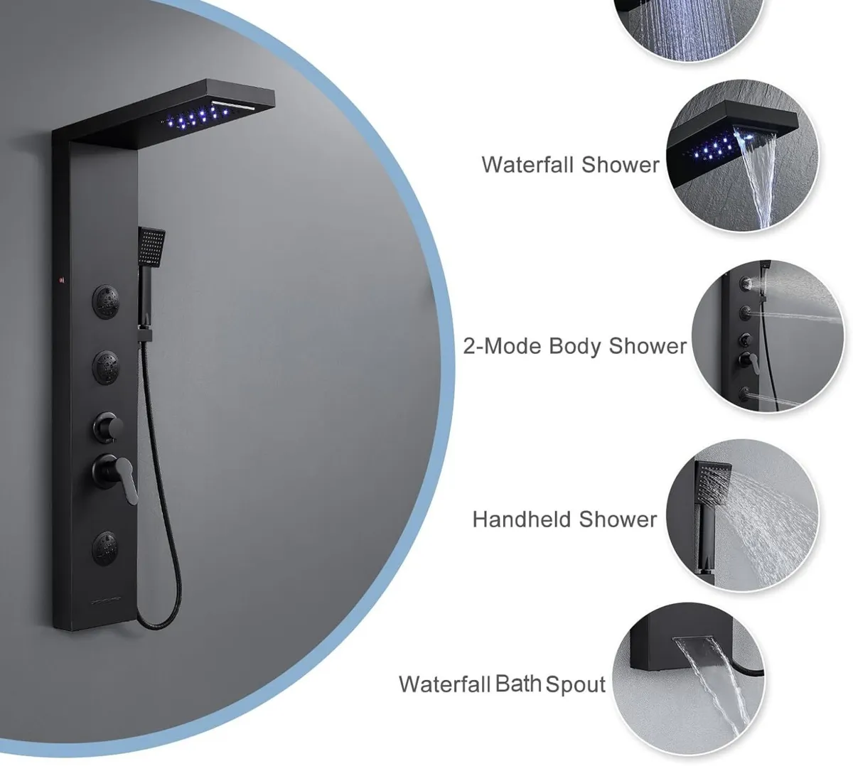 Shower Tower Panel with Mixer 6 Modes: LED - Image 3