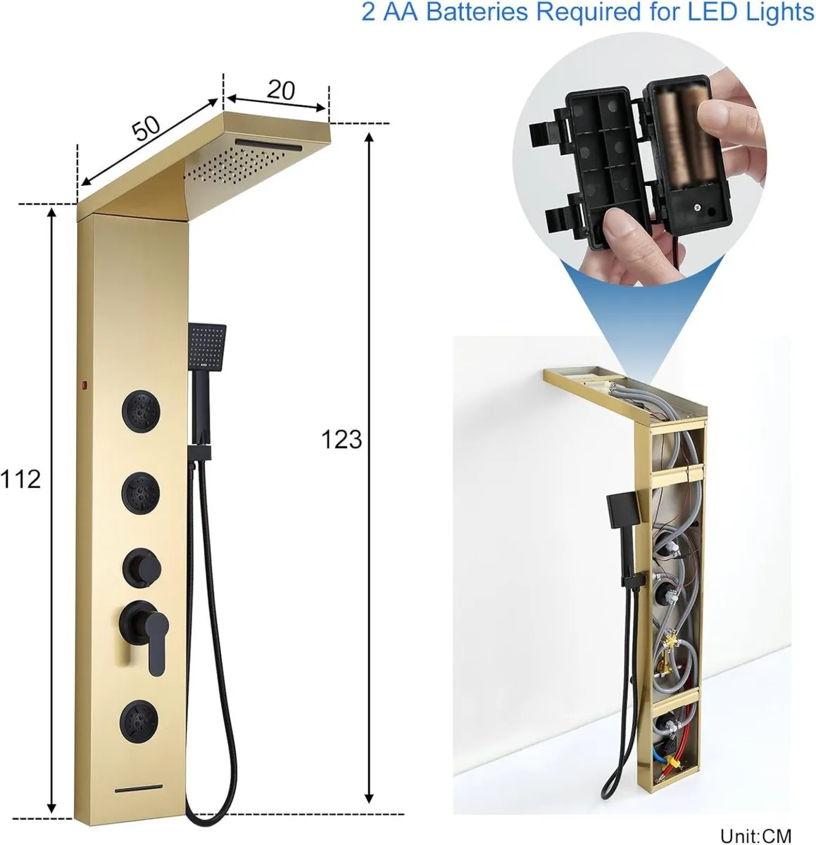 Golden Shower Panel Tower with Mixer 6-Mode: LED - Image 2